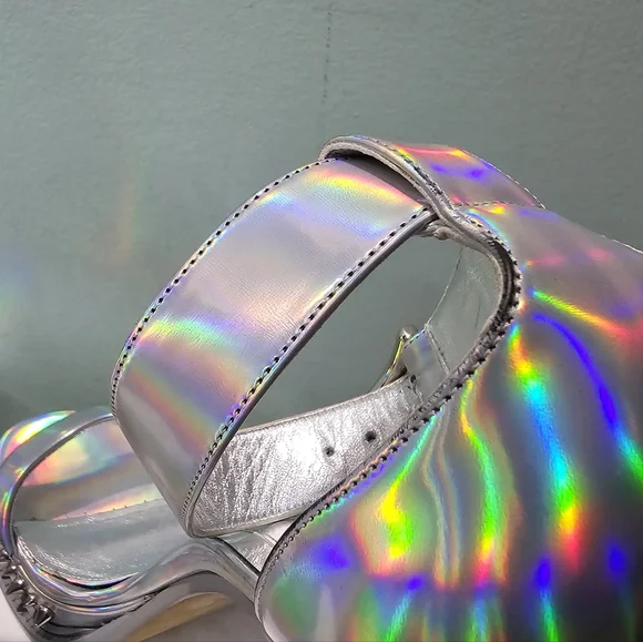 NWT ALEXANDER MCQUEEN Punk Iridescent Stud Ankle Strap Platform Sandals sz 41 - Picture 13 of 16